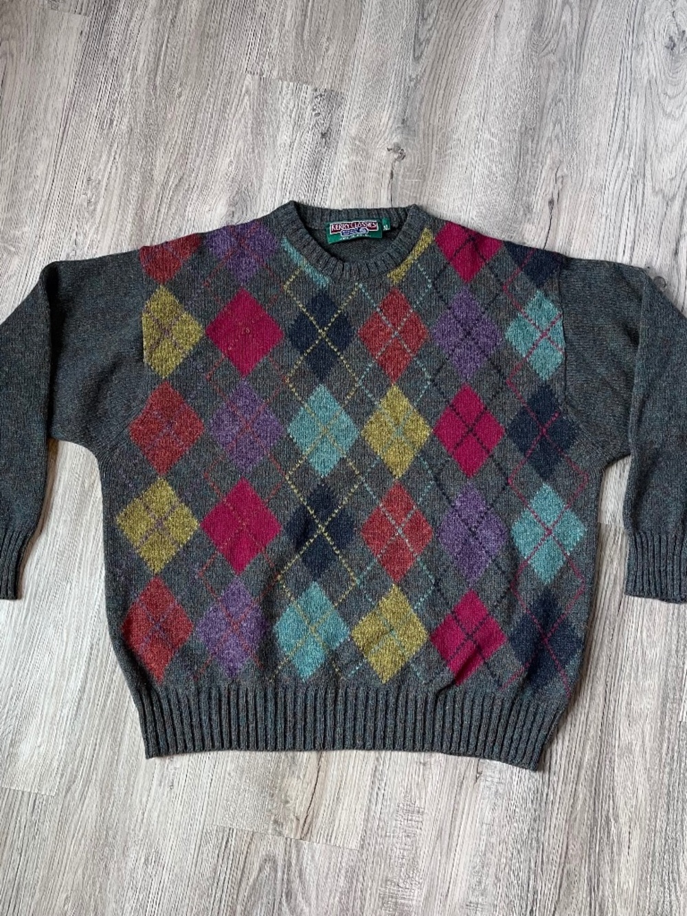 Vtg Kerry Classics Ireland XL Argyle pure new Wool Oversized Academia Sweater